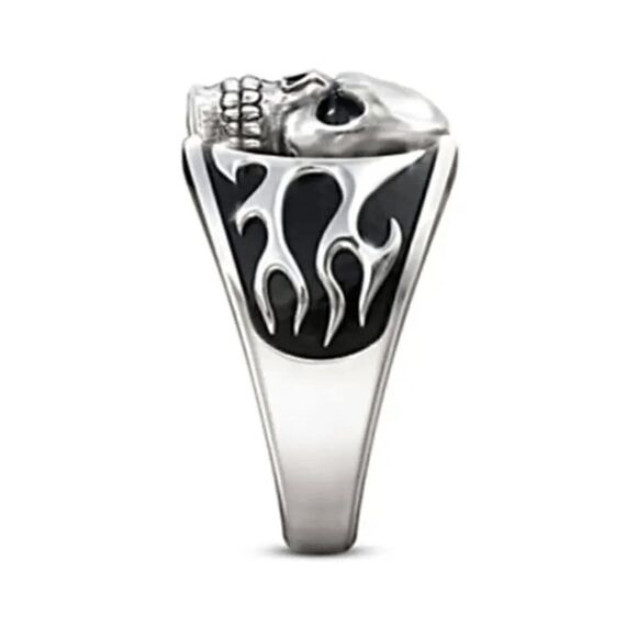 Gothic Punk Stainless Steel Skull Flaming Ring - Size 11 - Picture 2 of 6